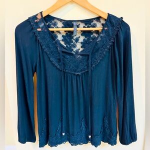 Cirana Peasant Style Black Long Sleeve Top Size S